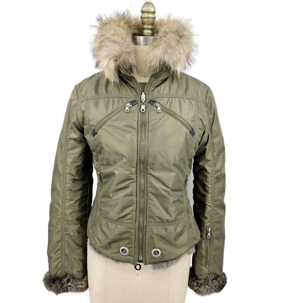 A Diamond In The Snow Jacket Womens 6 Fur Reversible Olive Green